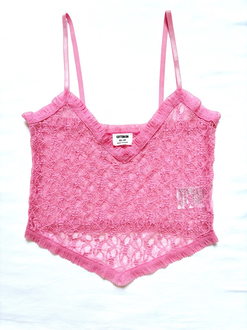 Cotton On:Pink Sheer Lace Cami Tank Top XS Y2K Barbiecore